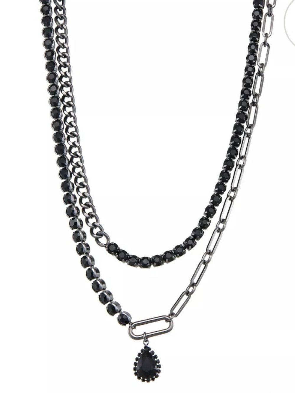 Vera Wang Black Multi‑Strand Crystal Pendant Necklace